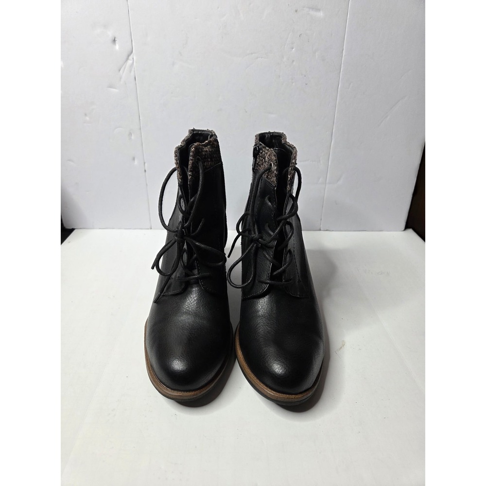 White Mountain Desmen Black Lace Up Ankle Boots Knit Collar Block Heel Size 11M